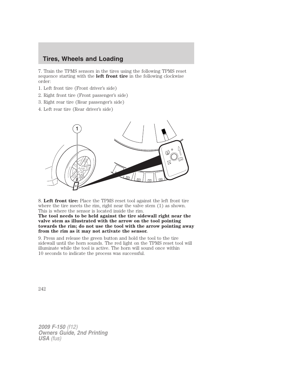 Tires, wheels and loading | FORD 2009 F-150 v.2 User Manual | Page 242 / 409