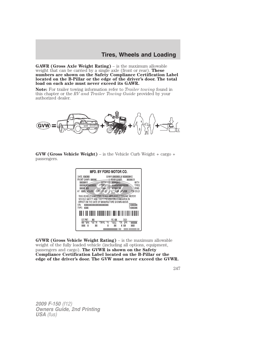 Tires, wheels and loading | FORD 2009 F-150 v.2 User Manual | Page 247 / 409