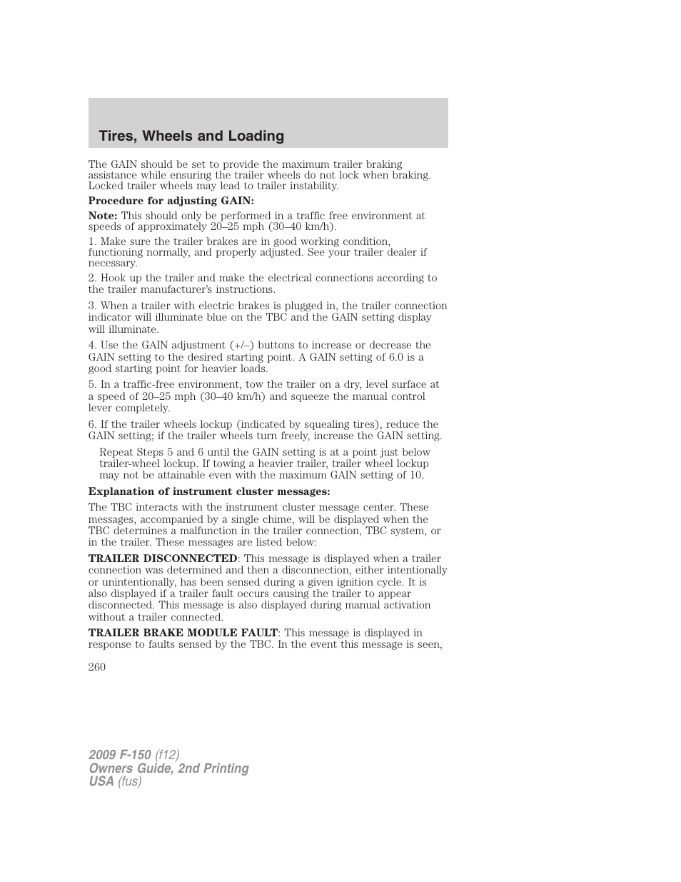 Tires, wheels and loading | FORD 2009 F-150 v.2 User Manual | Page 260 / 409