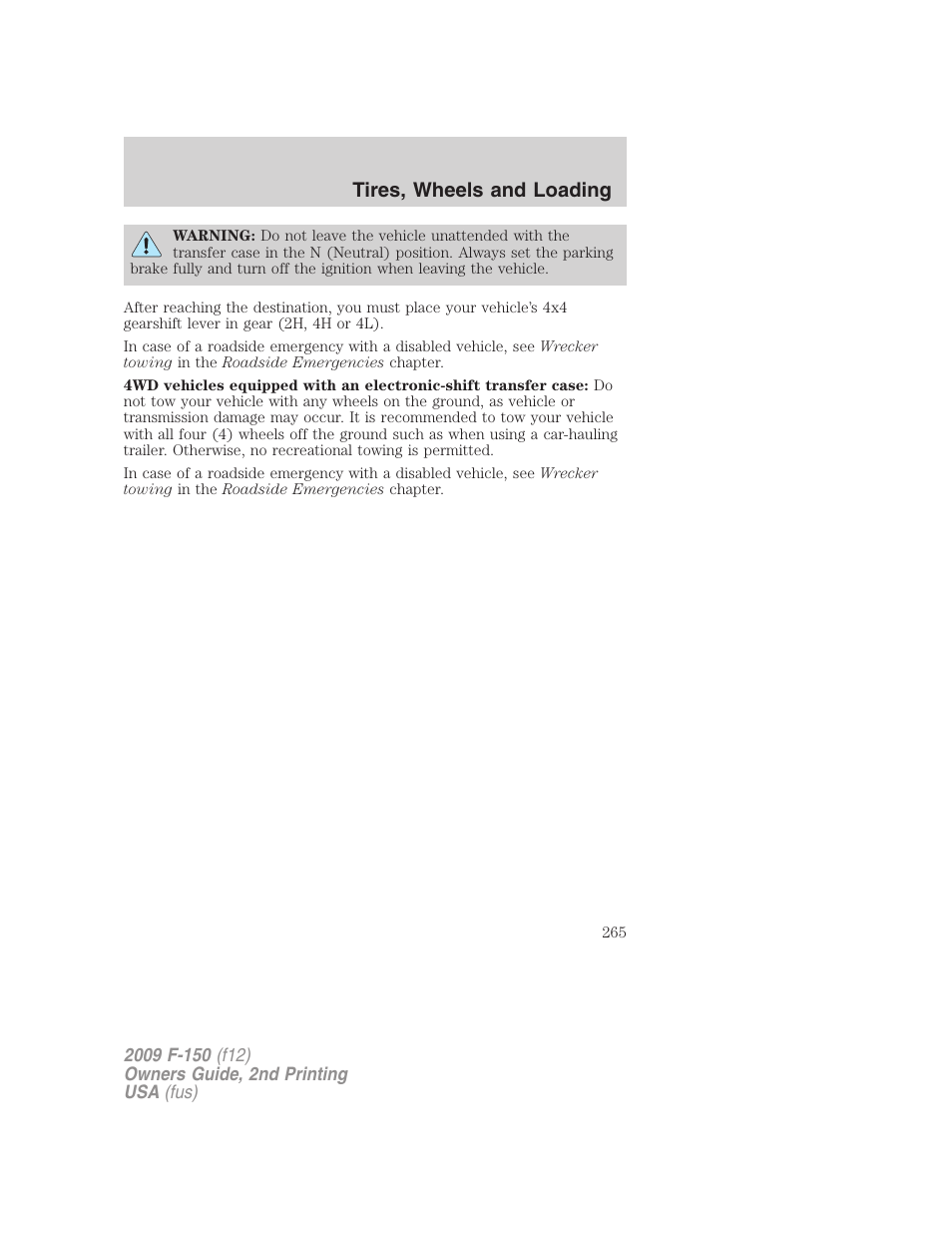 Tires, wheels and loading | FORD 2009 F-150 v.2 User Manual | Page 265 / 409