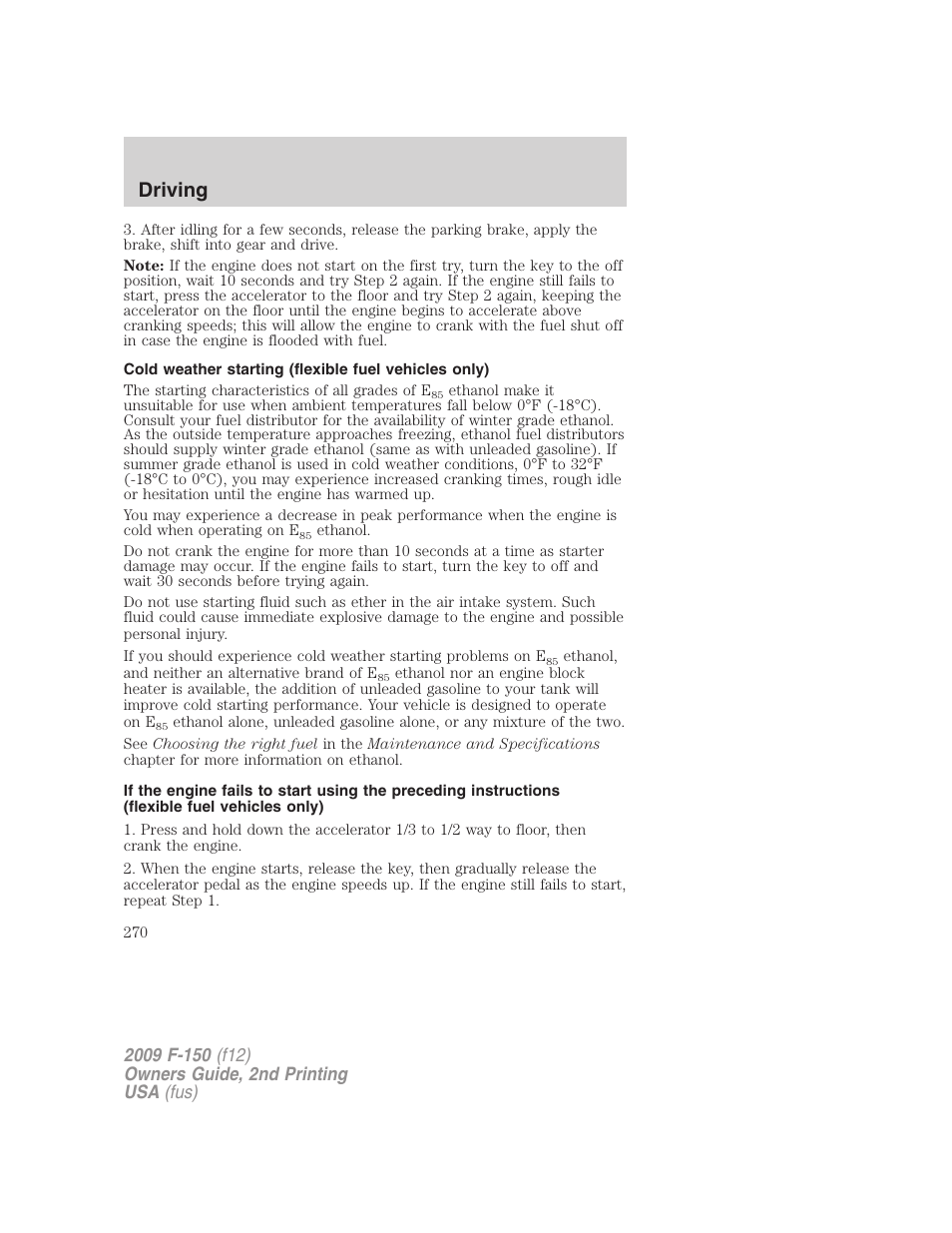 Driving | FORD 2009 F-150 v.2 User Manual | Page 270 / 409