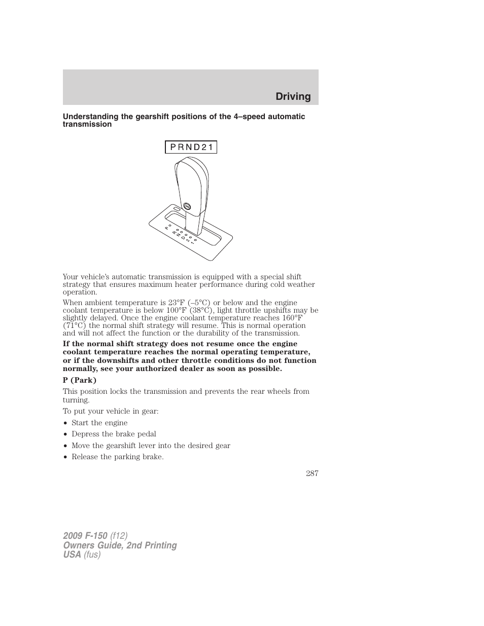 Driving | FORD 2009 F-150 v.2 User Manual | Page 287 / 409