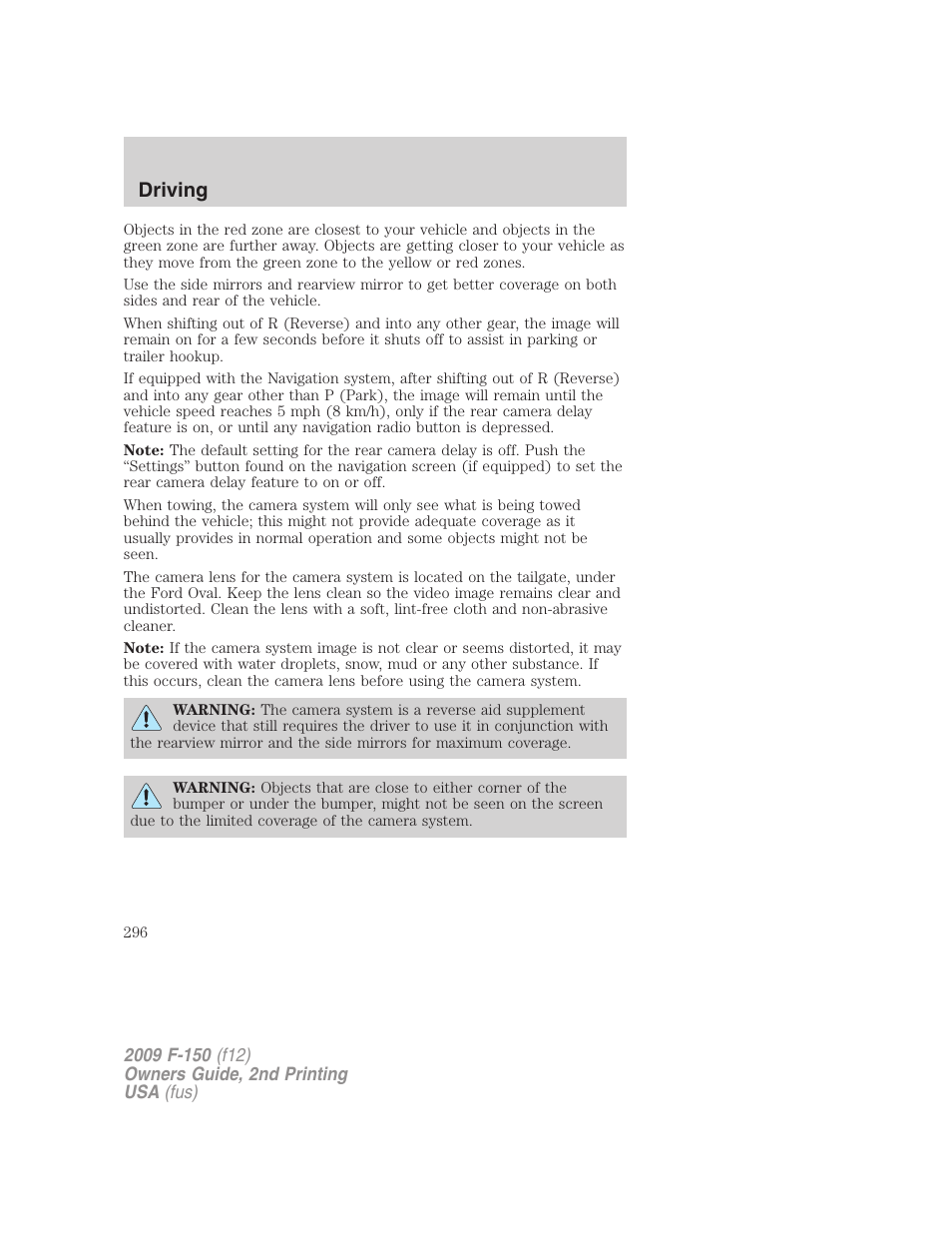 Driving | FORD 2009 F-150 v.2 User Manual | Page 296 / 409