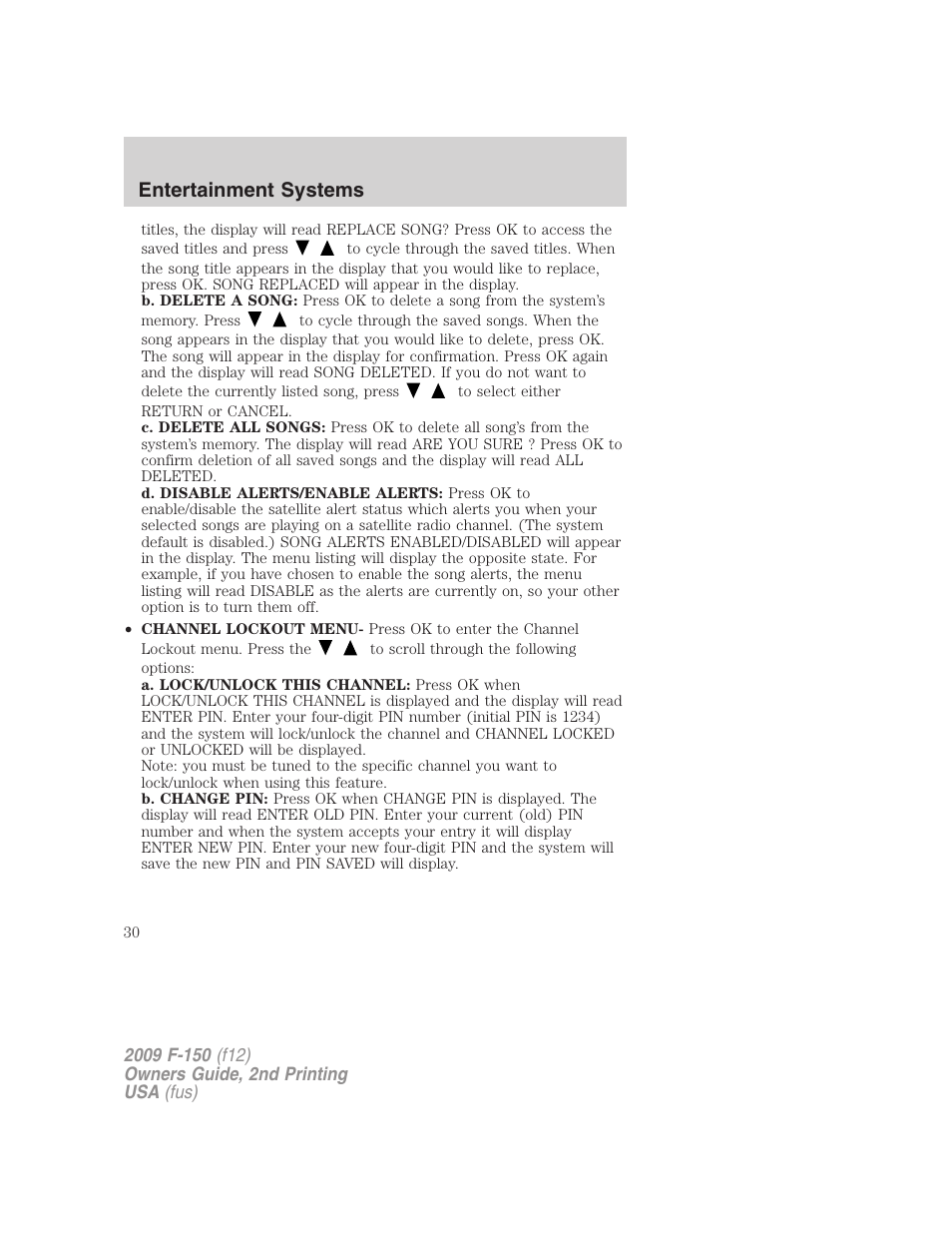 Entertainment systems | FORD 2009 F-150 v.2 User Manual | Page 30 / 409