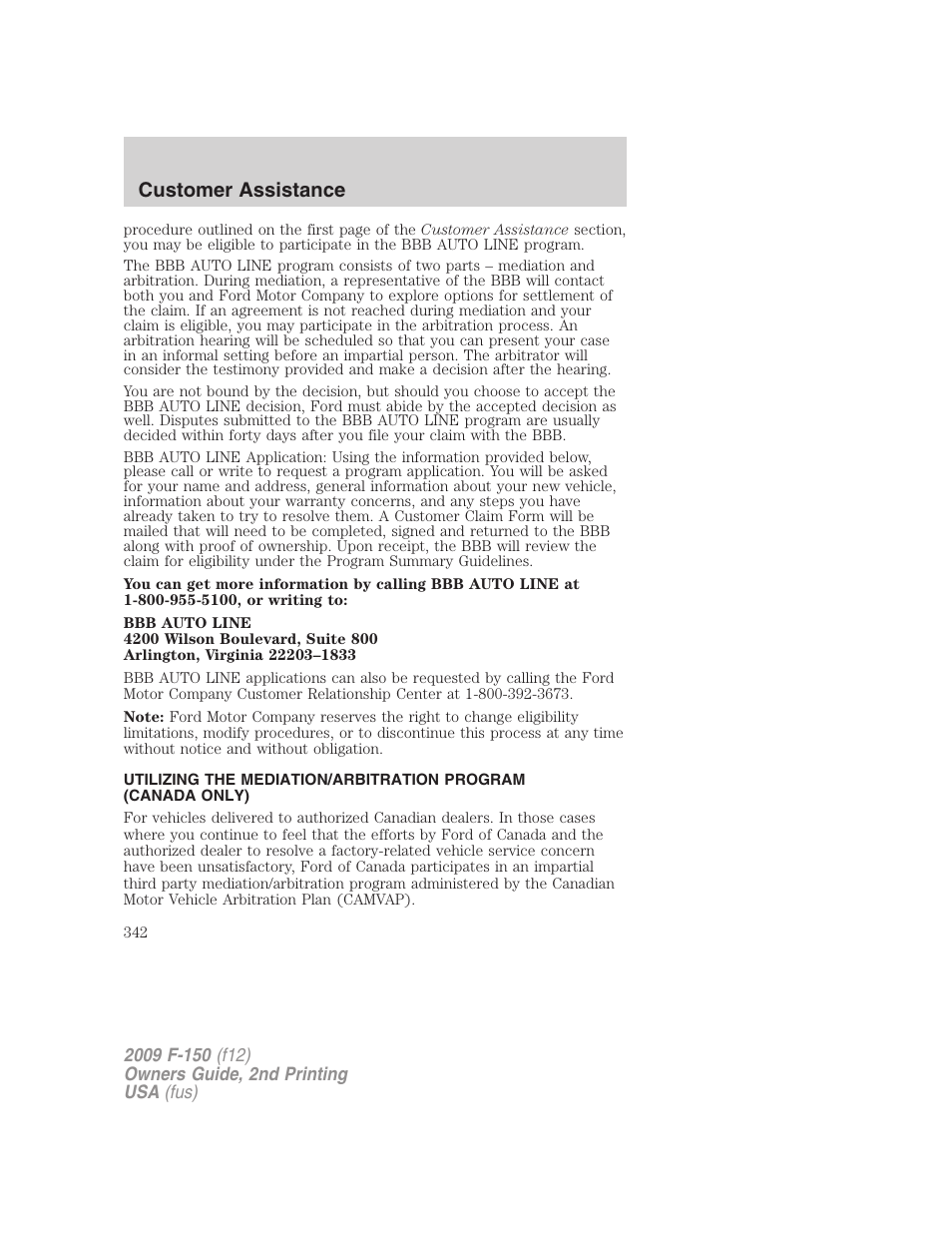 Customer assistance | FORD 2009 F-150 v.2 User Manual | Page 342 / 409