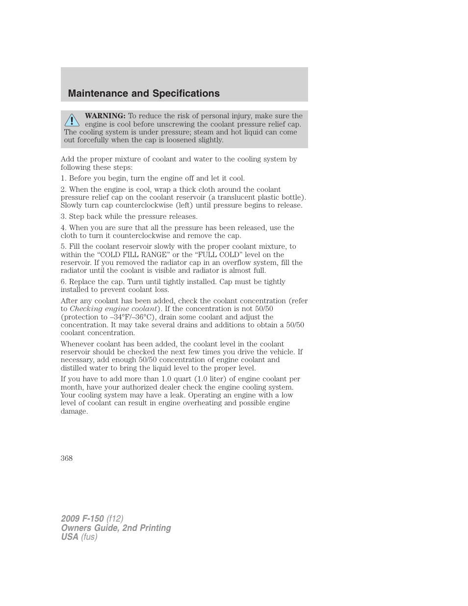 Maintenance and specifications | FORD 2009 F-150 v.2 User Manual | Page 368 / 409