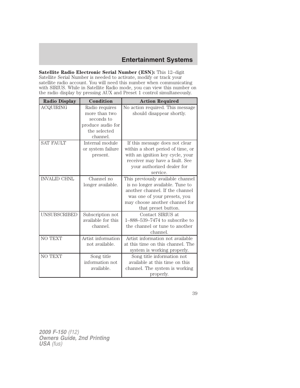 Entertainment systems | FORD 2009 F-150 v.2 User Manual | Page 39 / 409