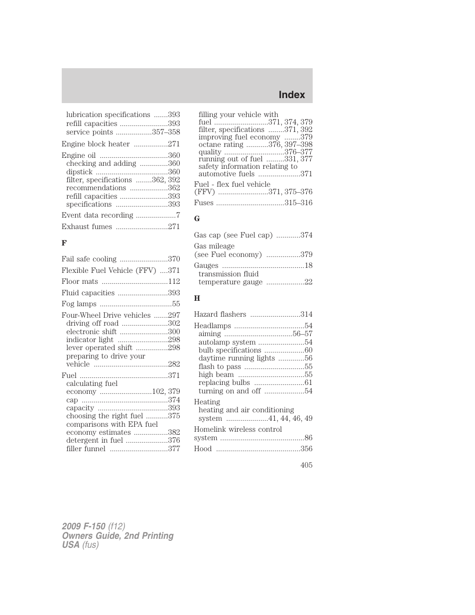 Index | FORD 2009 F-150 v.2 User Manual | Page 405 / 409