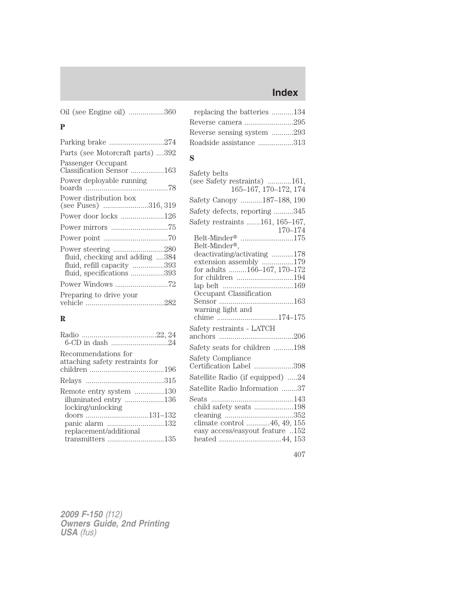 Index | FORD 2009 F-150 v.2 User Manual | Page 407 / 409