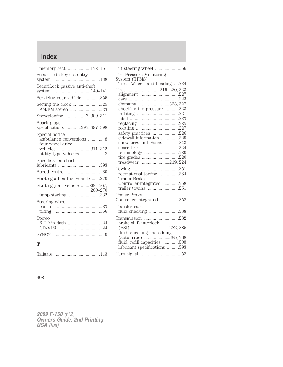 Index | FORD 2009 F-150 v.2 User Manual | Page 408 / 409