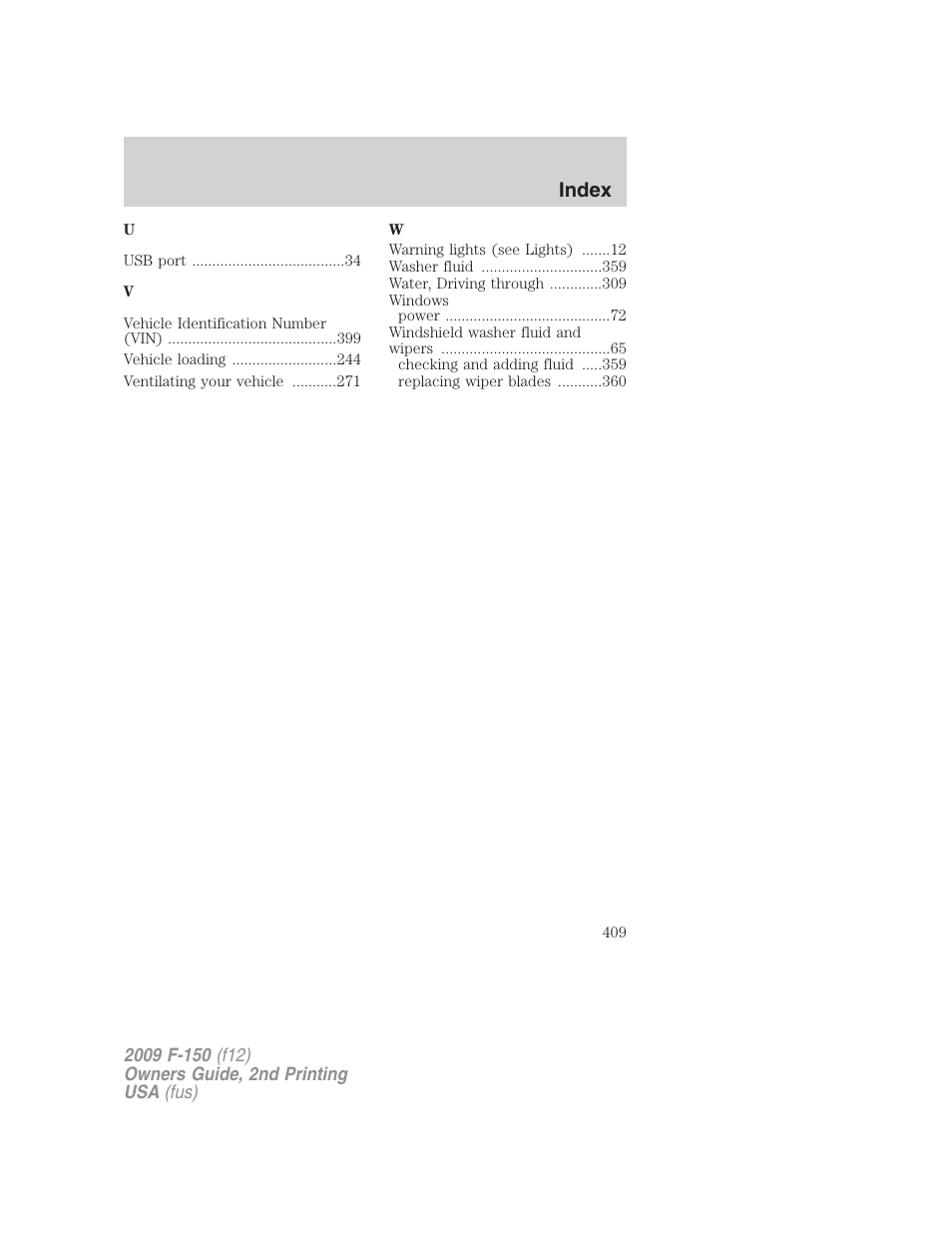 Index | FORD 2009 F-150 v.2 User Manual | Page 409 / 409