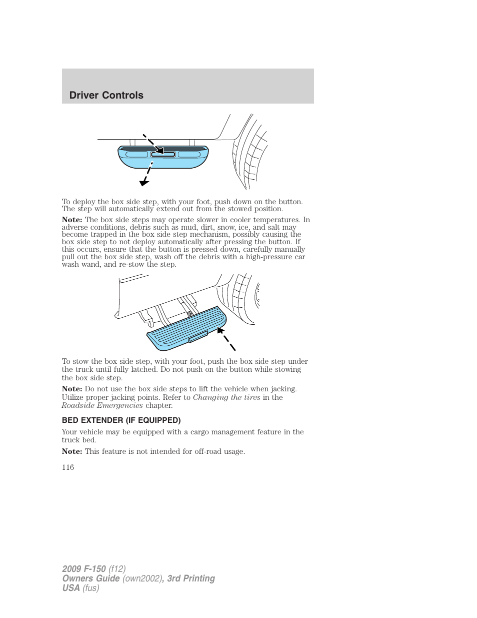 Bed extender (if equipped), Driver controls | FORD 2009 F-150 v.3 User Manual | Page 116 / 409