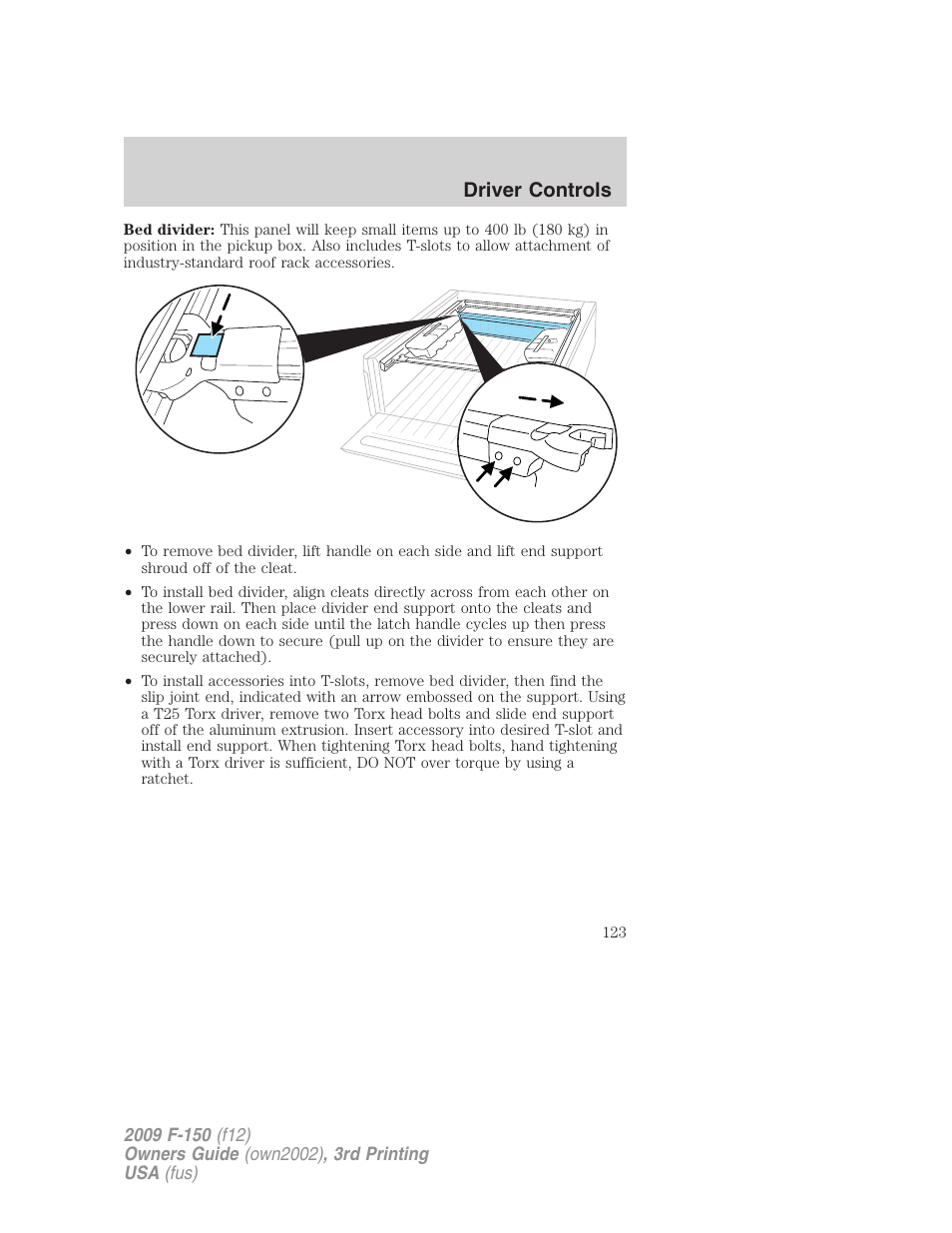 Driver controls | FORD 2009 F-150 v.3 User Manual | Page 123 / 409