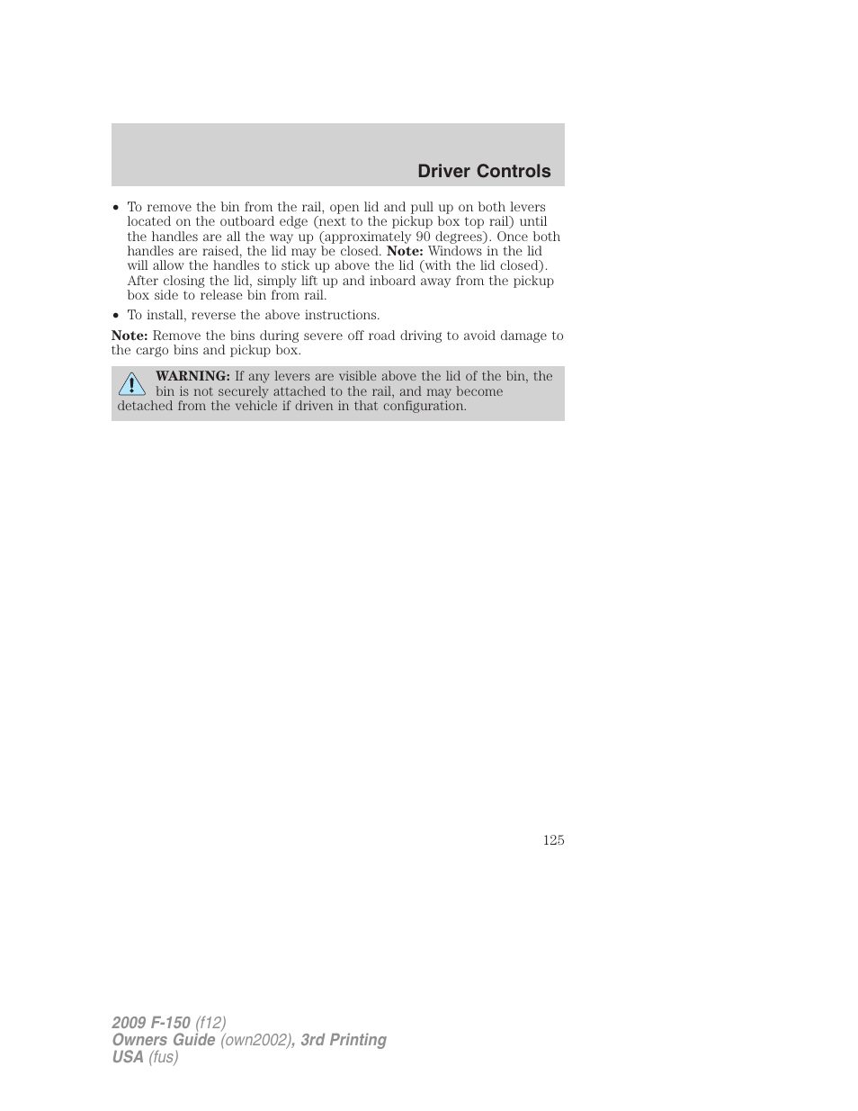 Driver controls | FORD 2009 F-150 v.3 User Manual | Page 125 / 409