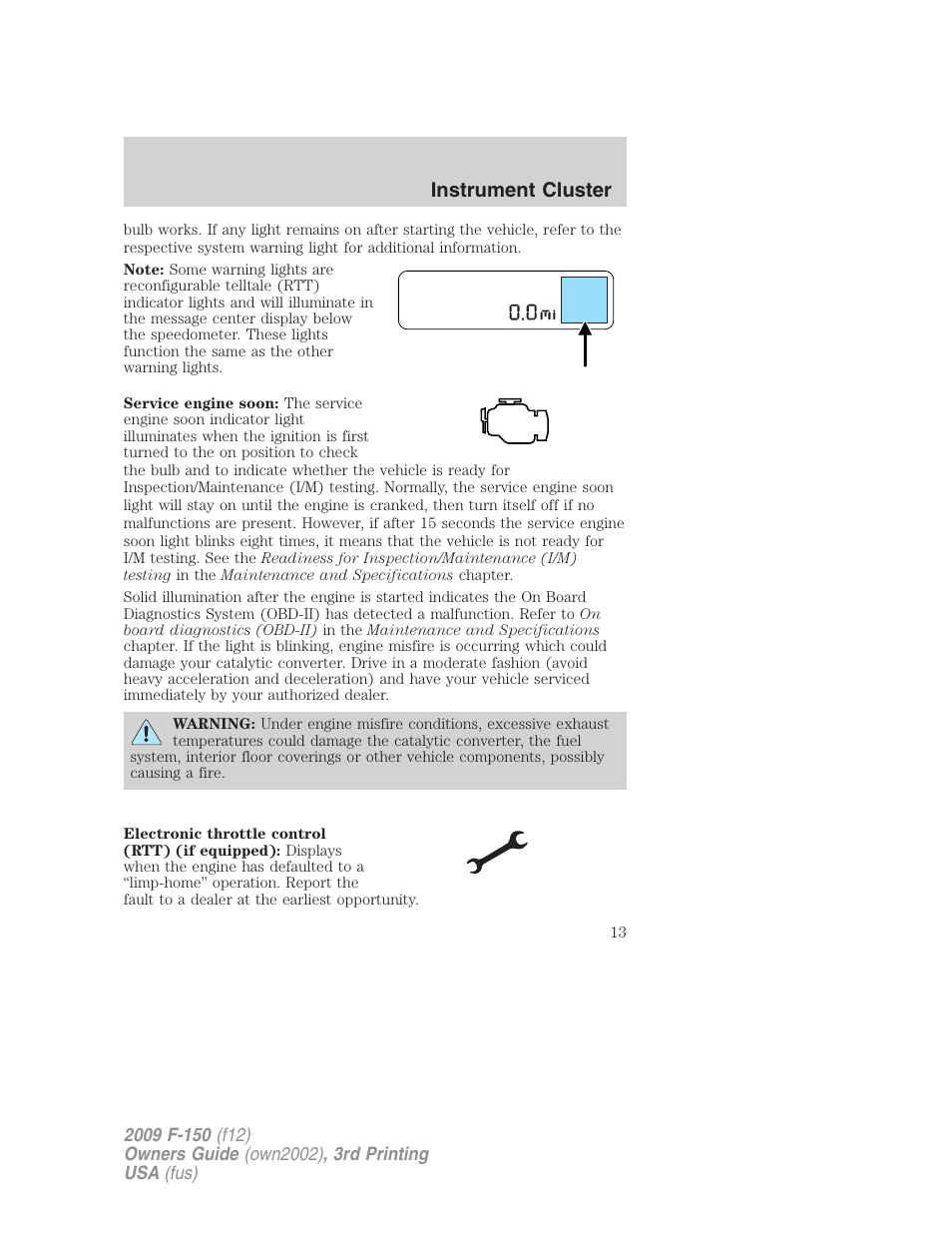 Instrument cluster | FORD 2009 F-150 v.3 User Manual | Page 13 / 409