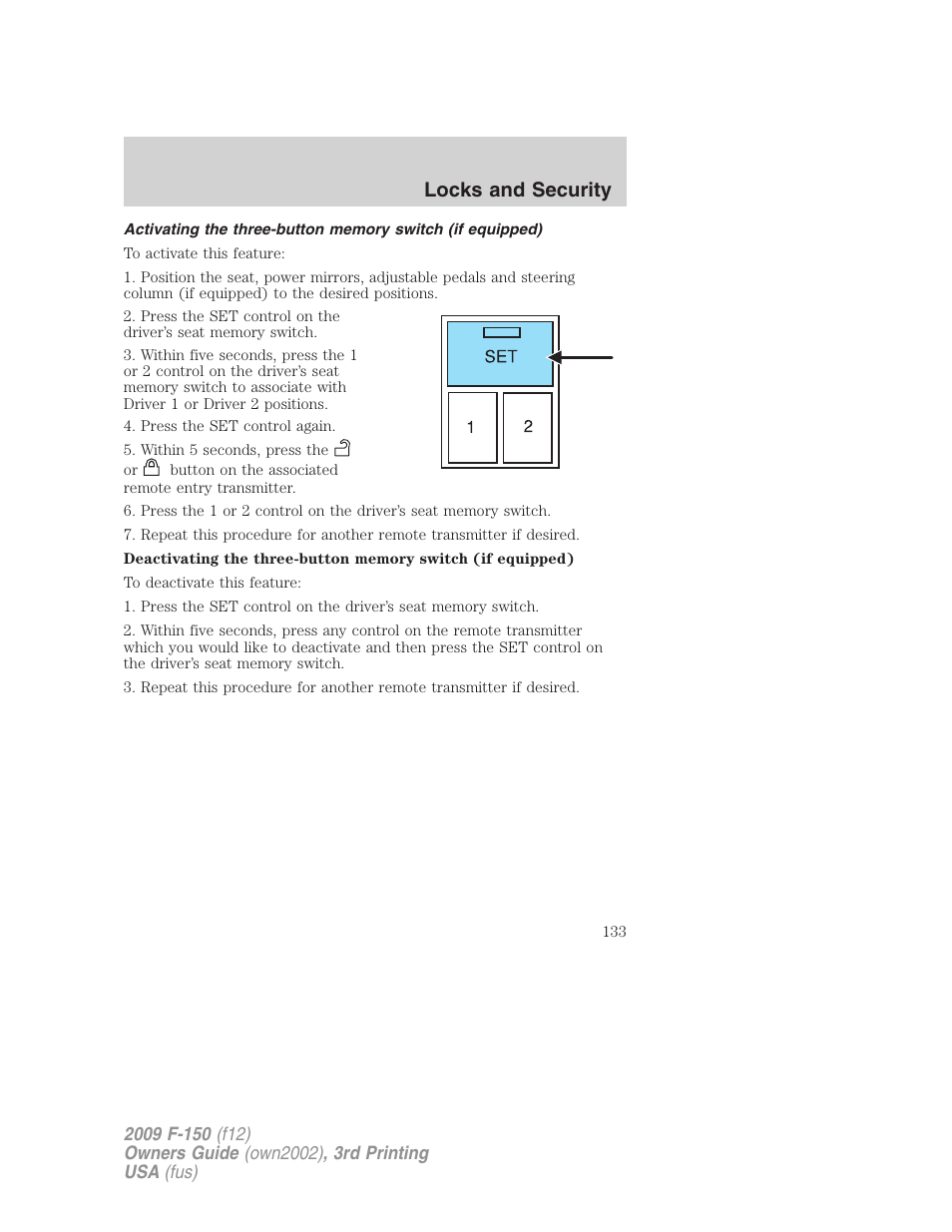 Locks and security | FORD 2009 F-150 v.3 User Manual | Page 133 / 409