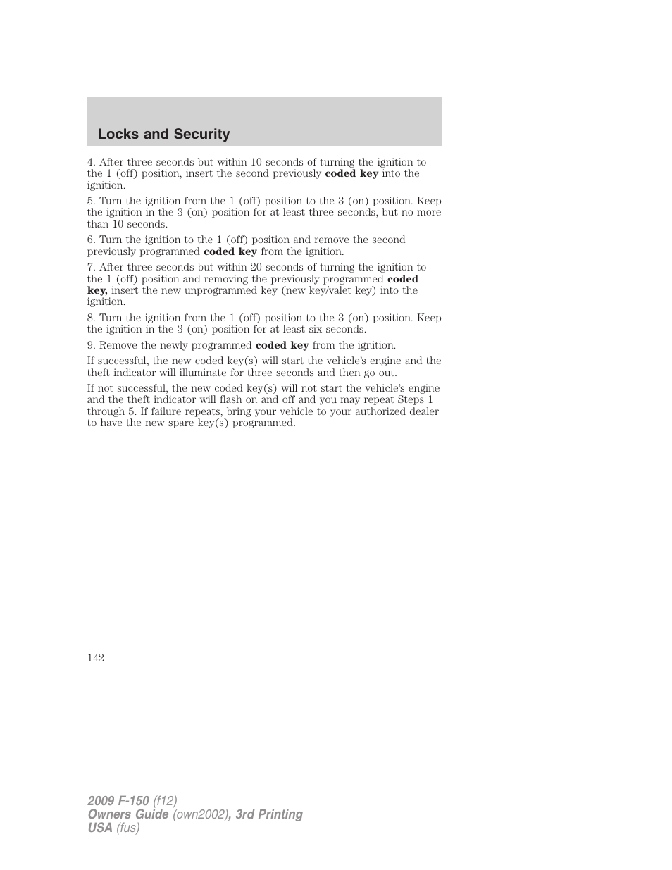 Locks and security | FORD 2009 F-150 v.3 User Manual | Page 142 / 409