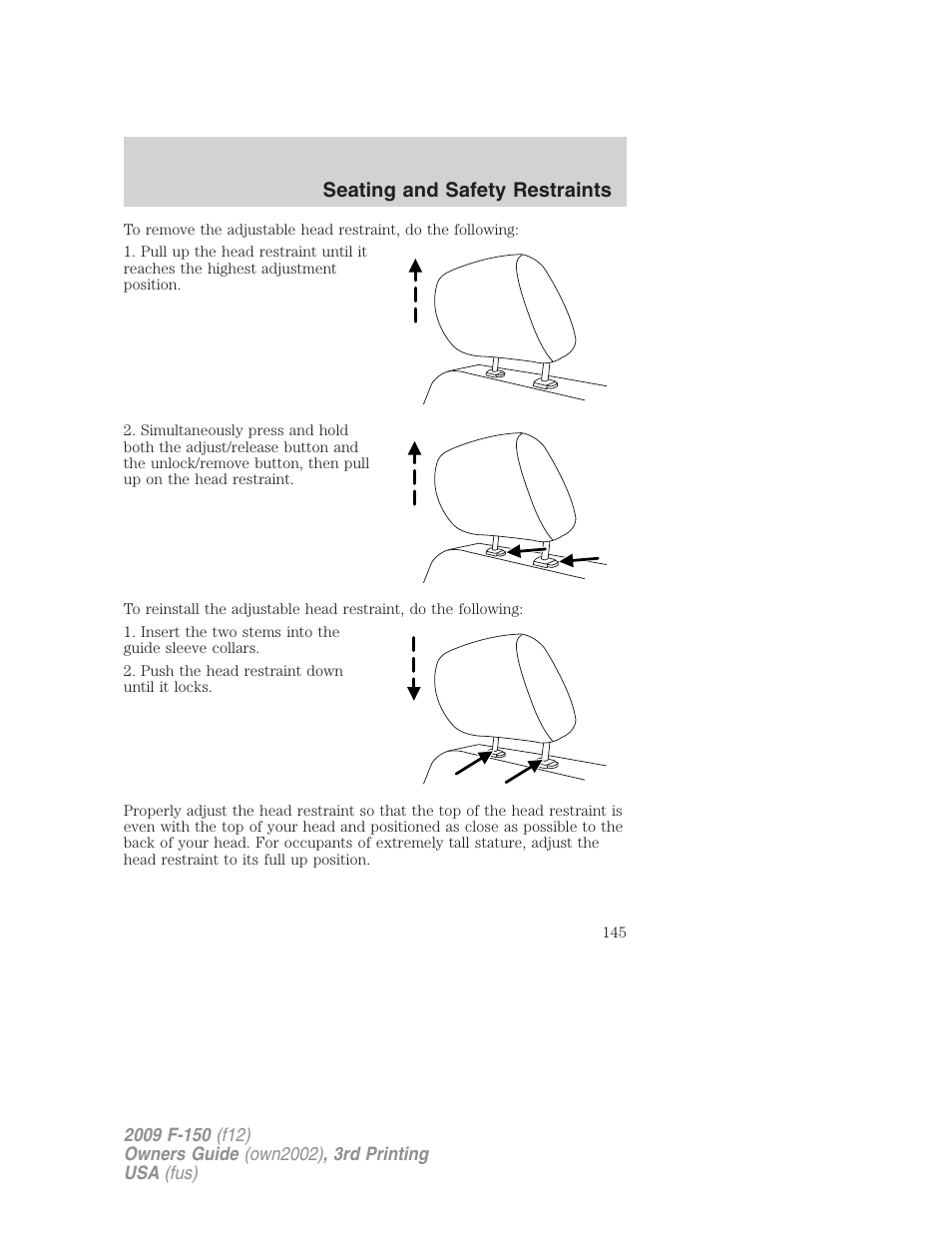 Seating and safety restraints | FORD 2009 F-150 v.3 User Manual | Page 145 / 409