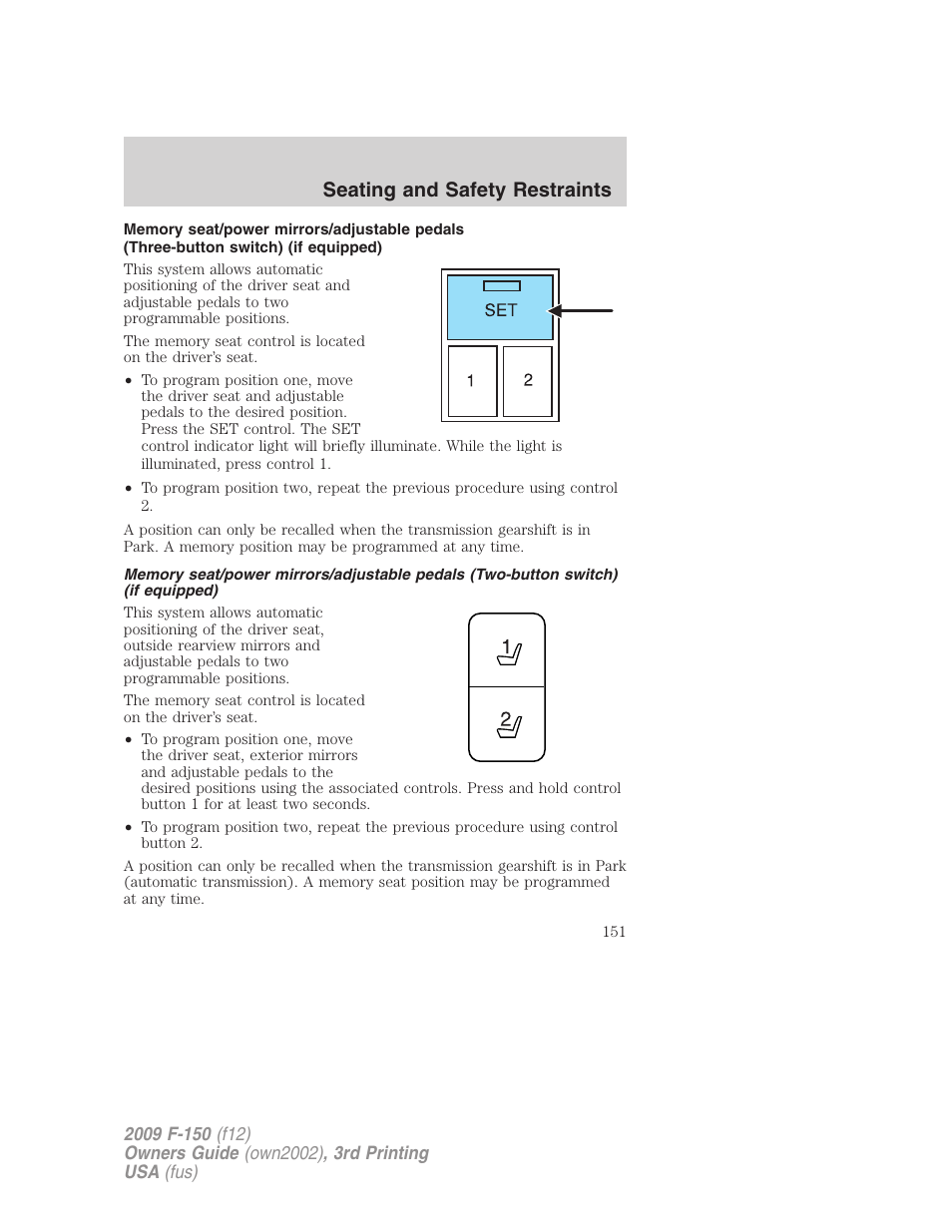 Seating and safety restraints | FORD 2009 F-150 v.3 User Manual | Page 151 / 409