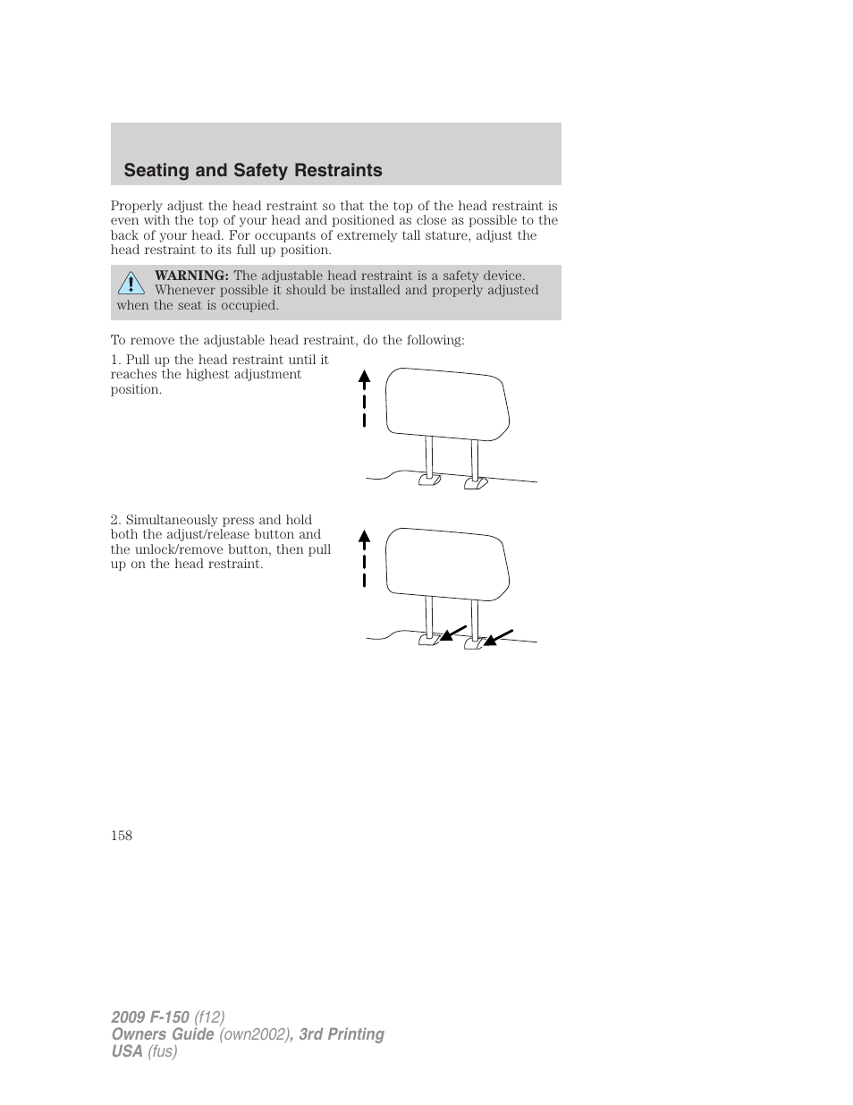 Seating and safety restraints | FORD 2009 F-150 v.3 User Manual | Page 158 / 409