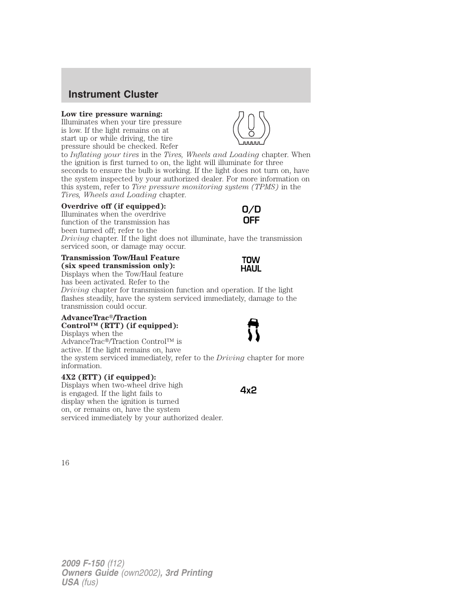 Instrument cluster | FORD 2009 F-150 v.3 User Manual | Page 16 / 409