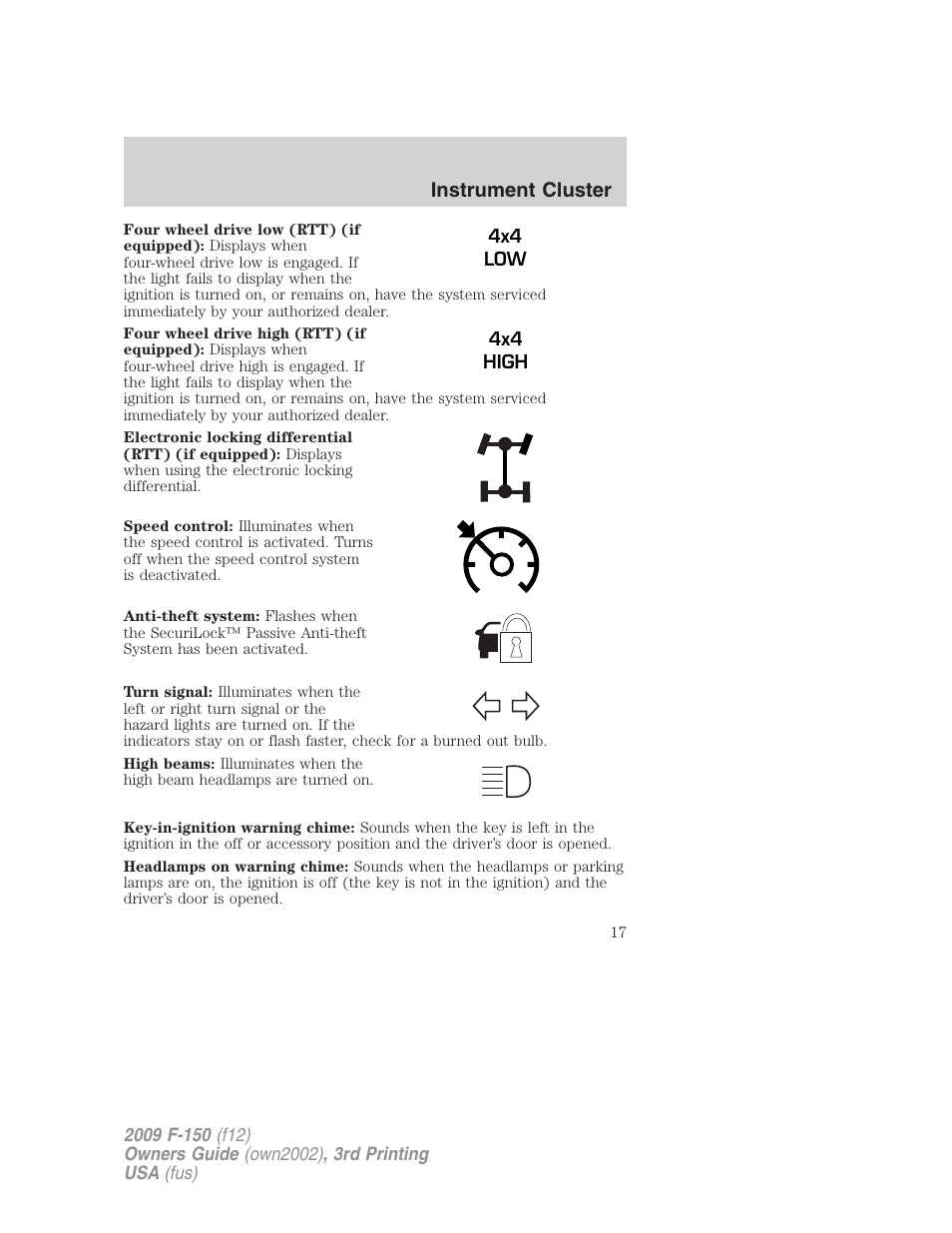 Instrument cluster | FORD 2009 F-150 v.3 User Manual | Page 17 / 409