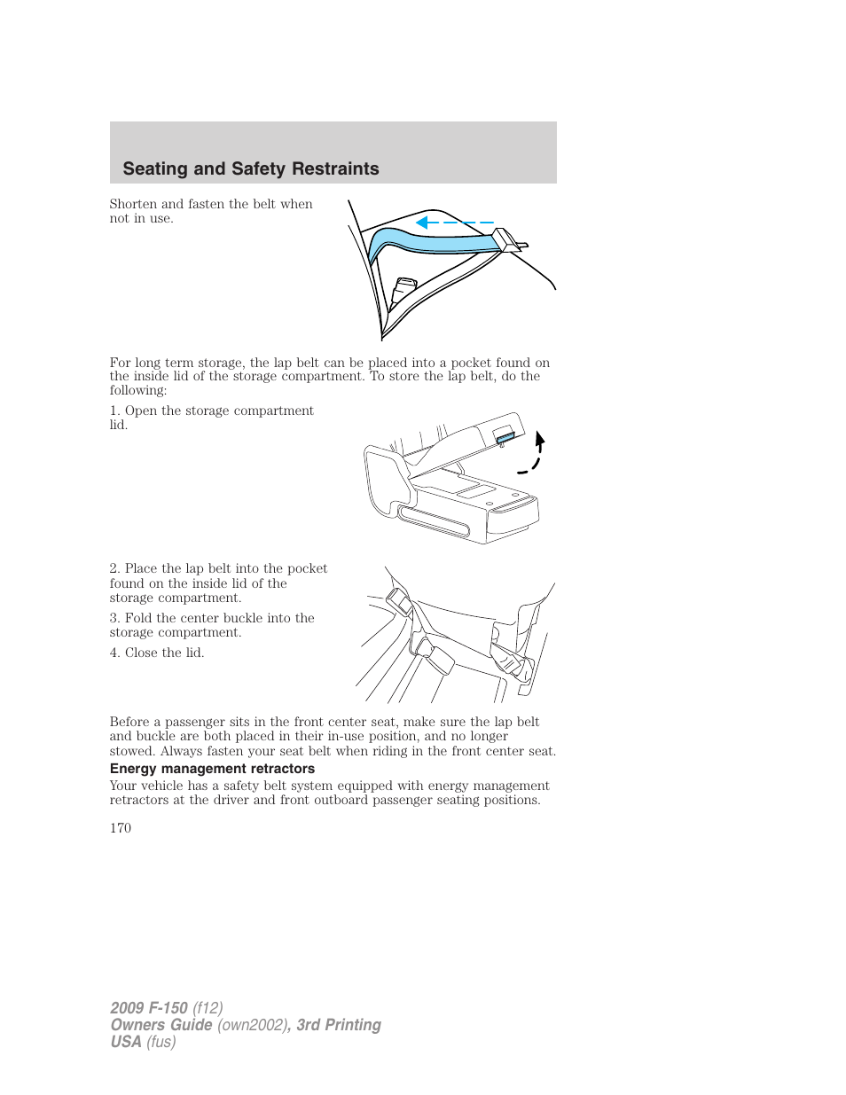 Energy management retractors, Seating and safety restraints | FORD 2009 F-150 v.3 User Manual | Page 170 / 409