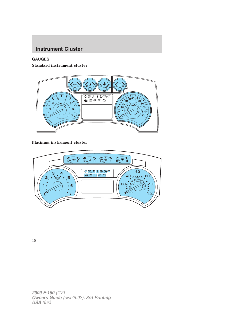 Gauges, Instrument cluster | FORD 2009 F-150 v.3 User Manual | Page 18 / 409