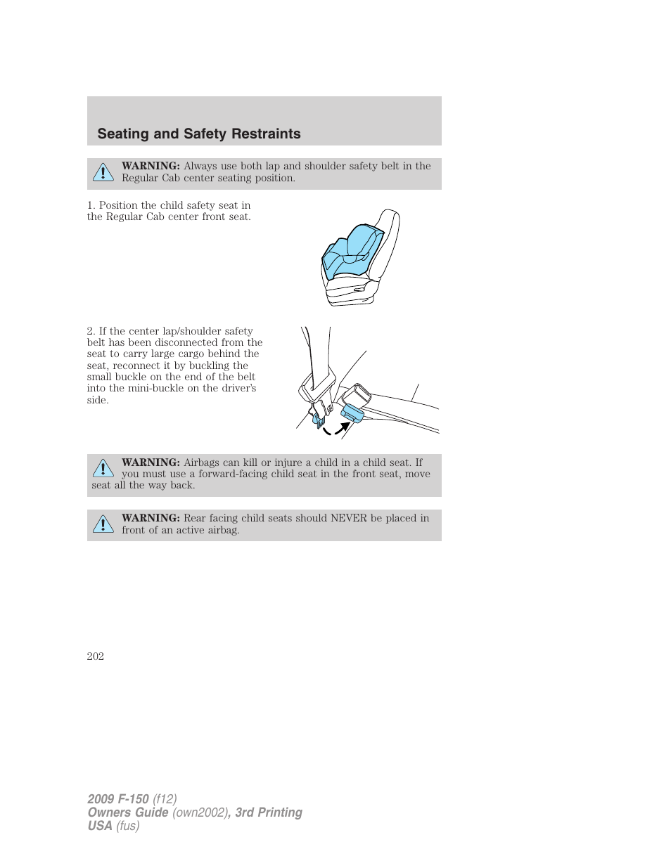 Seating and safety restraints | FORD 2009 F-150 v.3 User Manual | Page 202 / 409