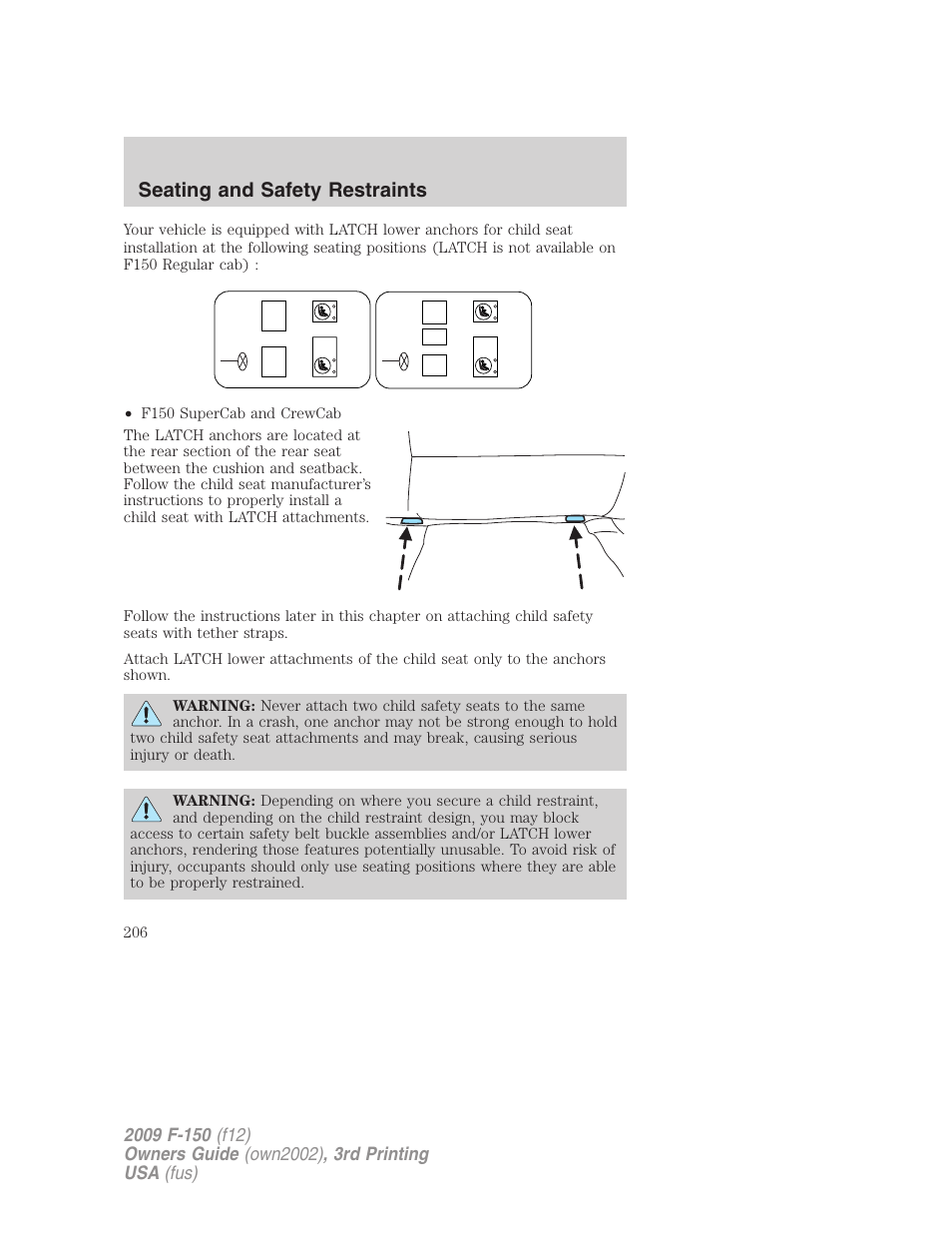 Seating and safety restraints | FORD 2009 F-150 v.3 User Manual | Page 206 / 409