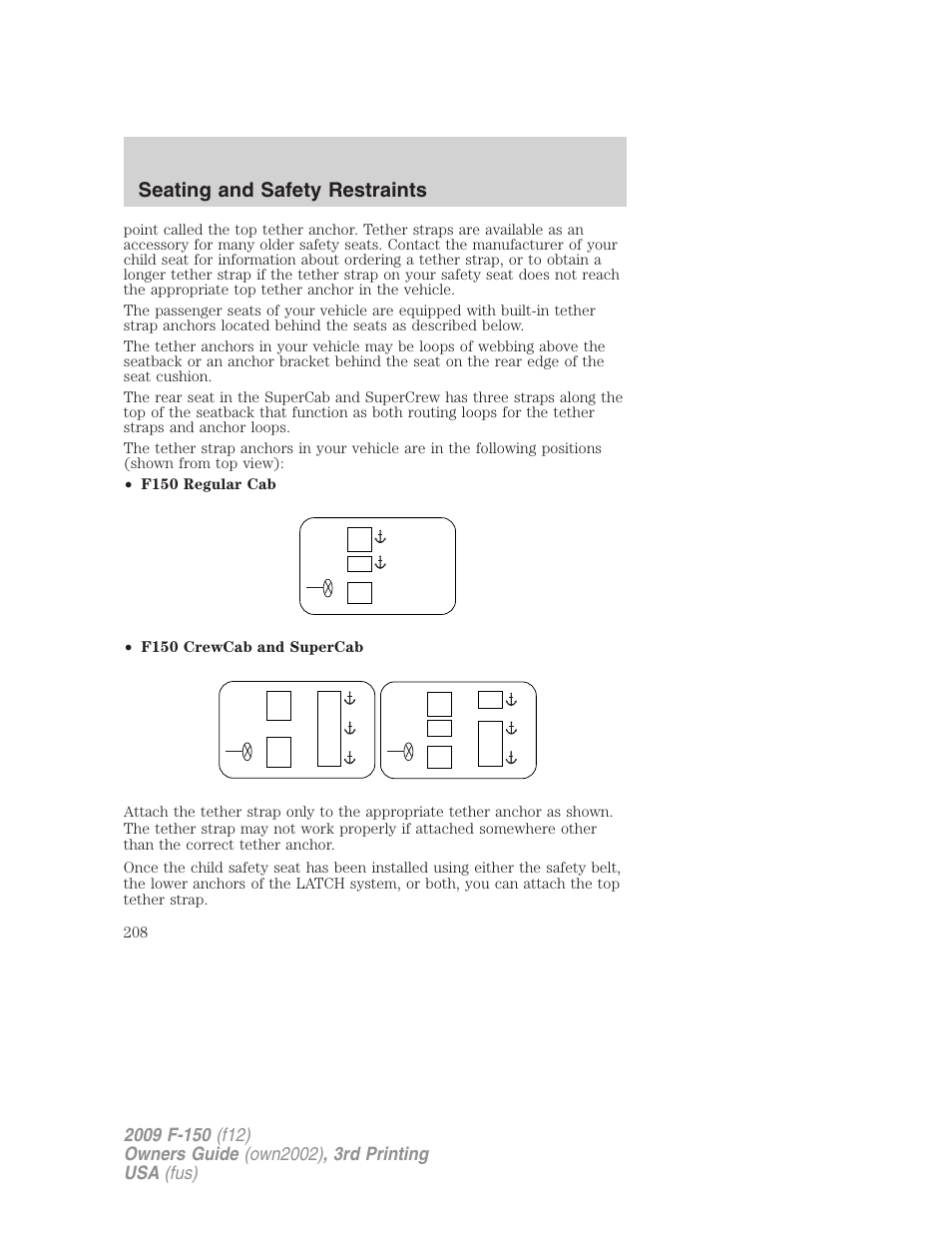 Seating and safety restraints | FORD 2009 F-150 v.3 User Manual | Page 208 / 409