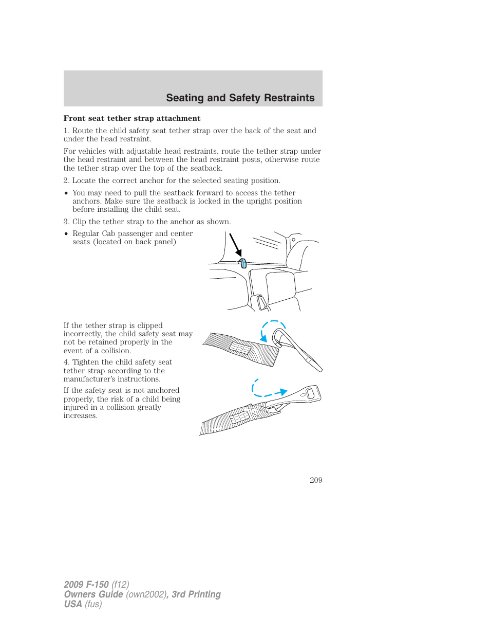 Seating and safety restraints | FORD 2009 F-150 v.3 User Manual | Page 209 / 409