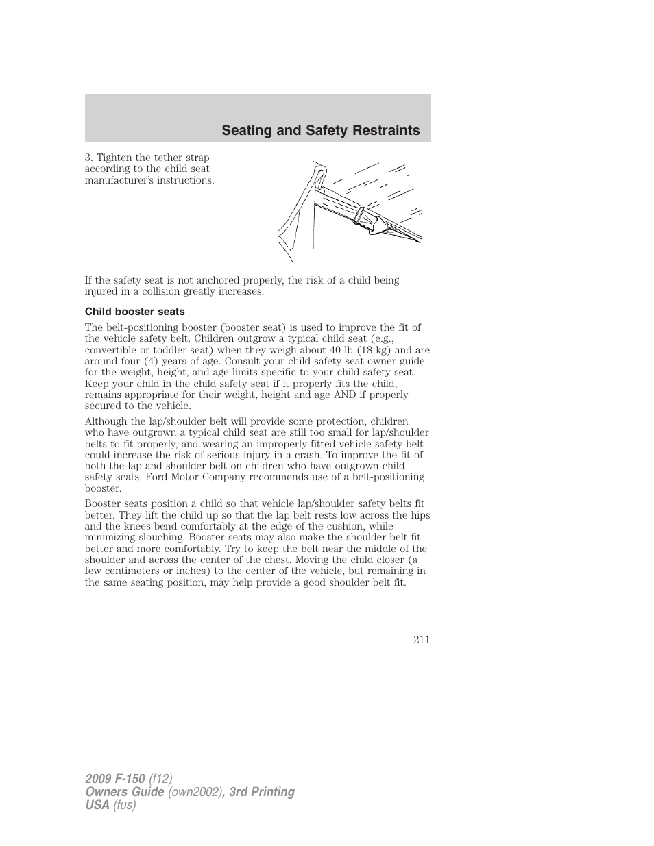 Child booster seats, Seating and safety restraints | FORD 2009 F-150 v.3 User Manual | Page 211 / 409