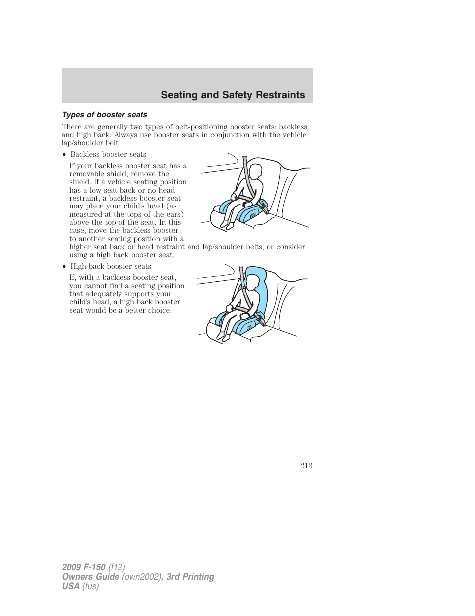 Types of booster seats, Seating and safety restraints | FORD 2009 F-150 v.3 User Manual | Page 213 / 409