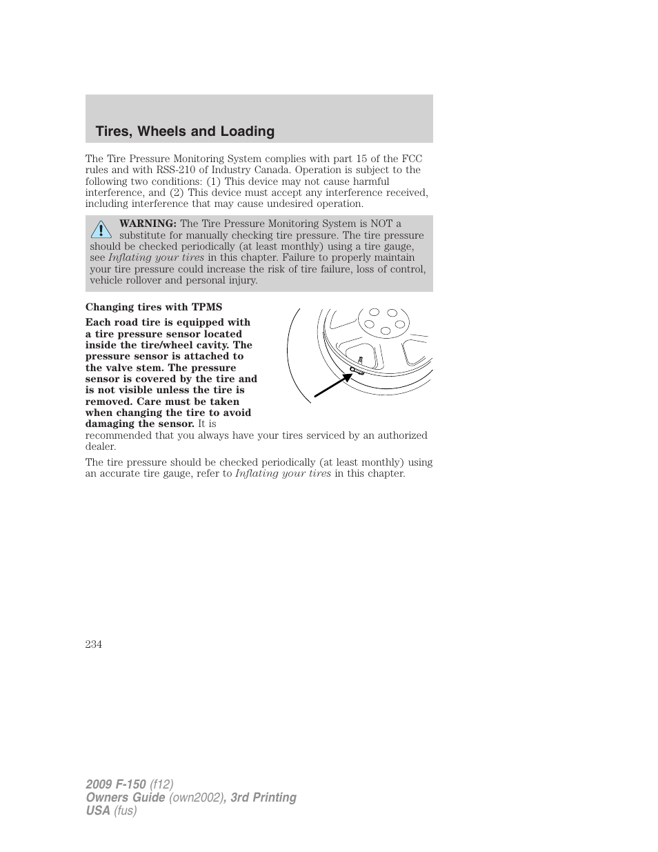 Tires, wheels and loading | FORD 2009 F-150 v.3 User Manual | Page 234 / 409