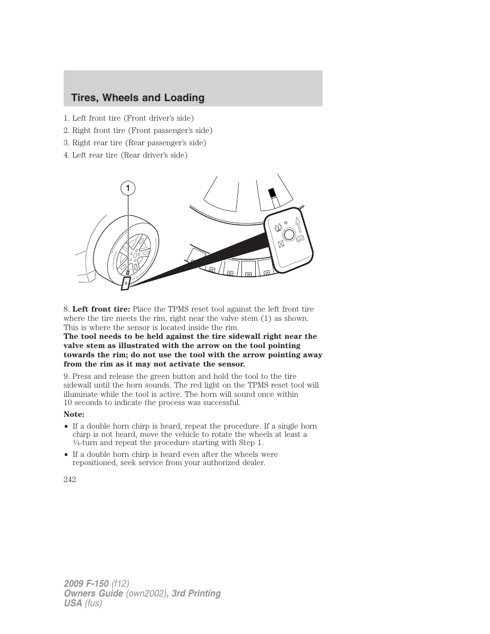 Tires, wheels and loading | FORD 2009 F-150 v.3 User Manual | Page 242 / 409
