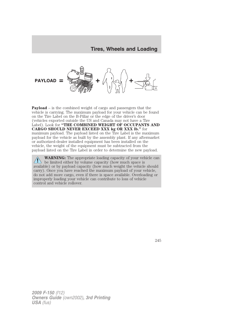 Tires, wheels and loading | FORD 2009 F-150 v.3 User Manual | Page 245 / 409