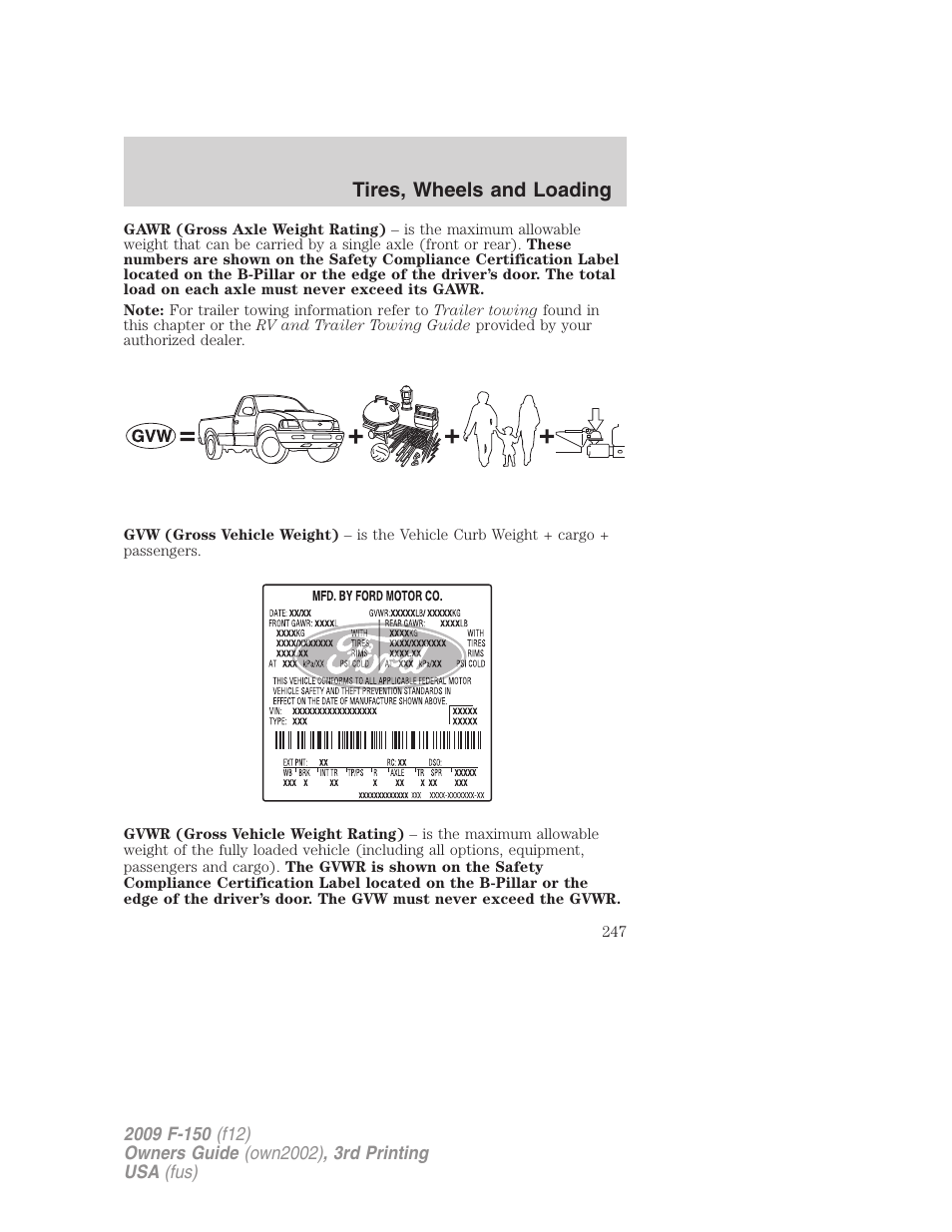 Tires, wheels and loading | FORD 2009 F-150 v.3 User Manual | Page 247 / 409