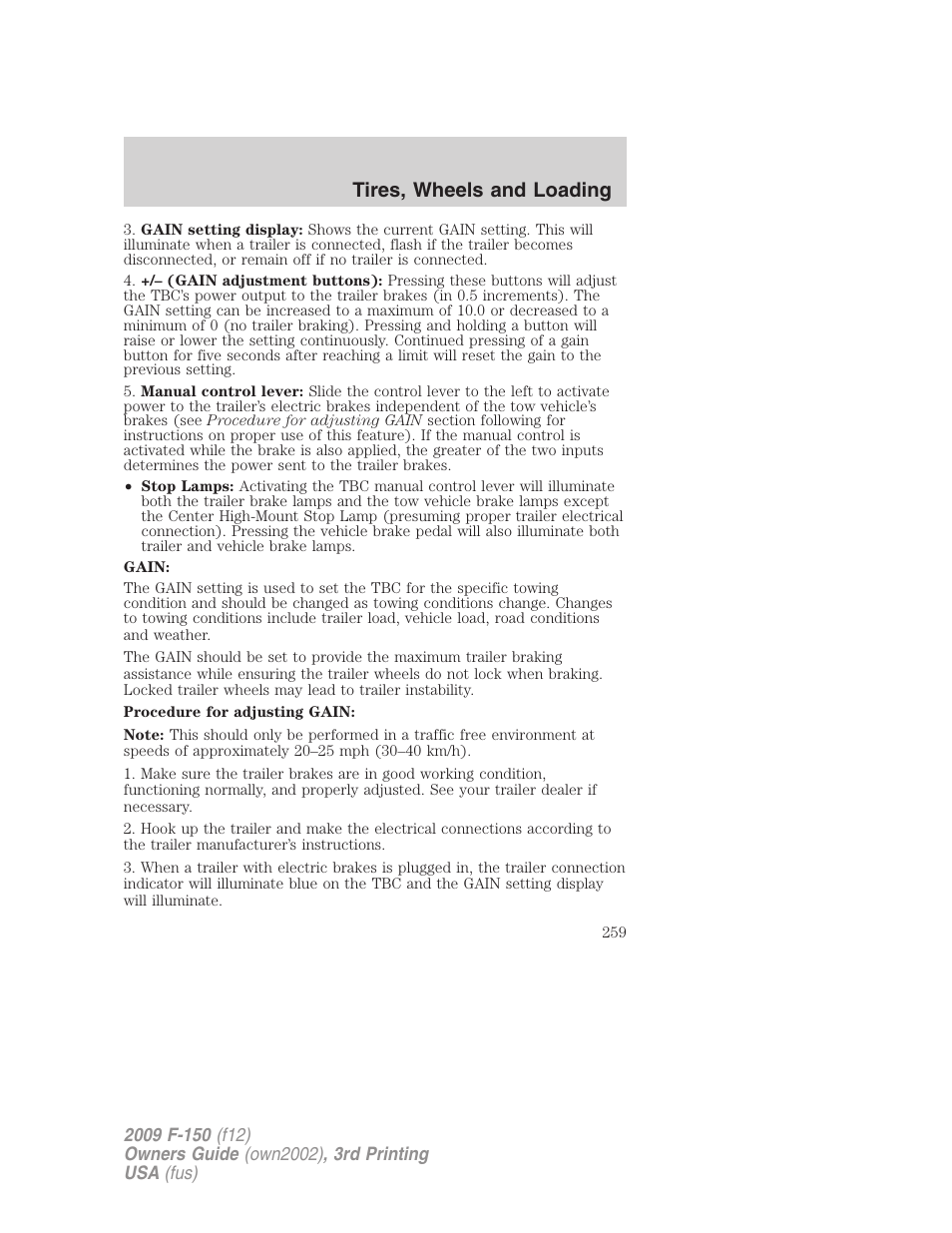 Tires, wheels and loading | FORD 2009 F-150 v.3 User Manual | Page 259 / 409