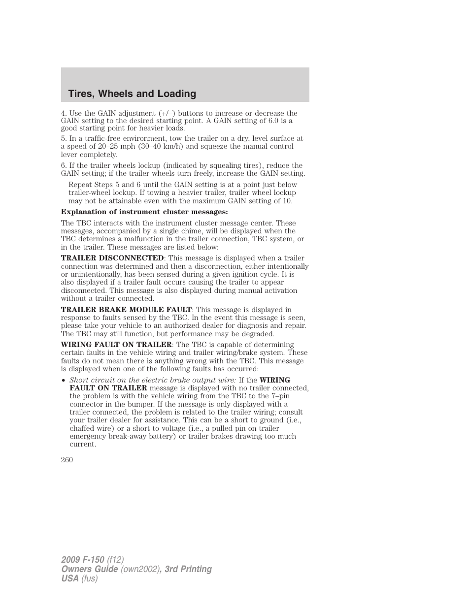 Tires, wheels and loading | FORD 2009 F-150 v.3 User Manual | Page 260 / 409
