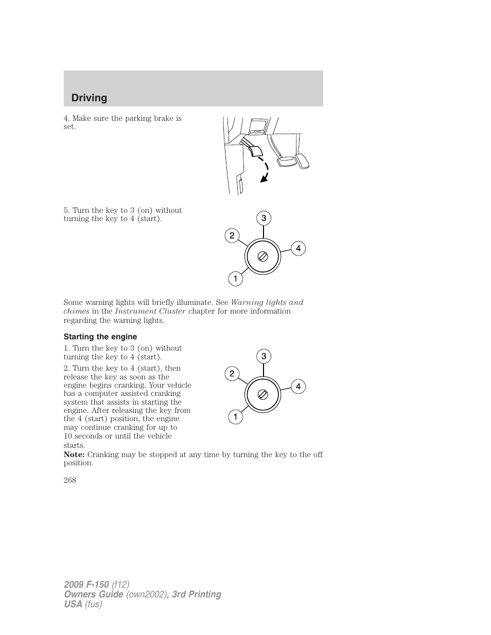 Starting the engine, Driving | FORD 2009 F-150 v.3 User Manual | Page 268 / 409