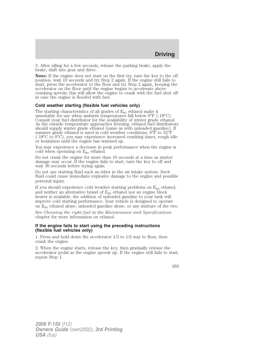 Driving | FORD 2009 F-150 v.3 User Manual | Page 269 / 409
