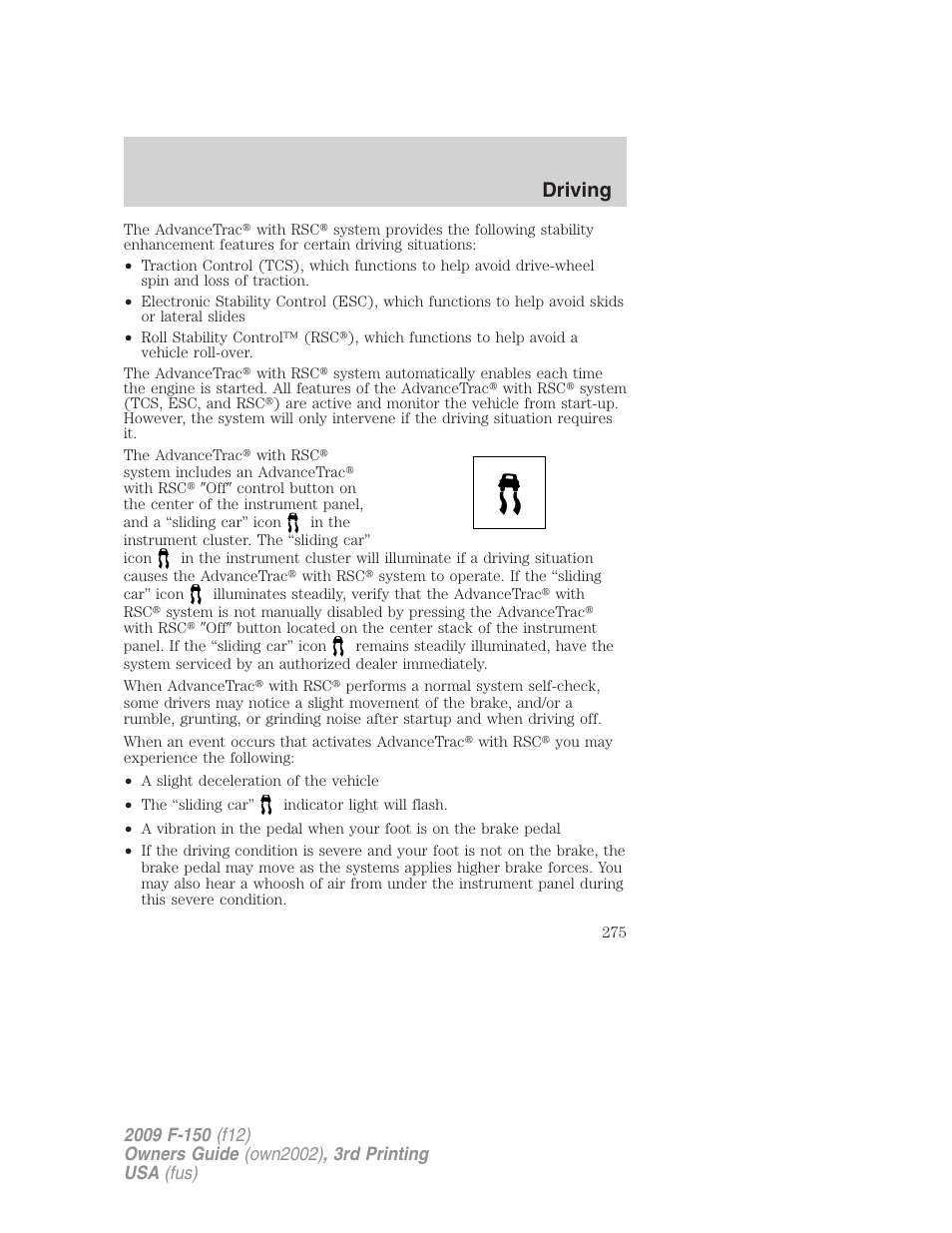 Driving | FORD 2009 F-150 v.3 User Manual | Page 275 / 409