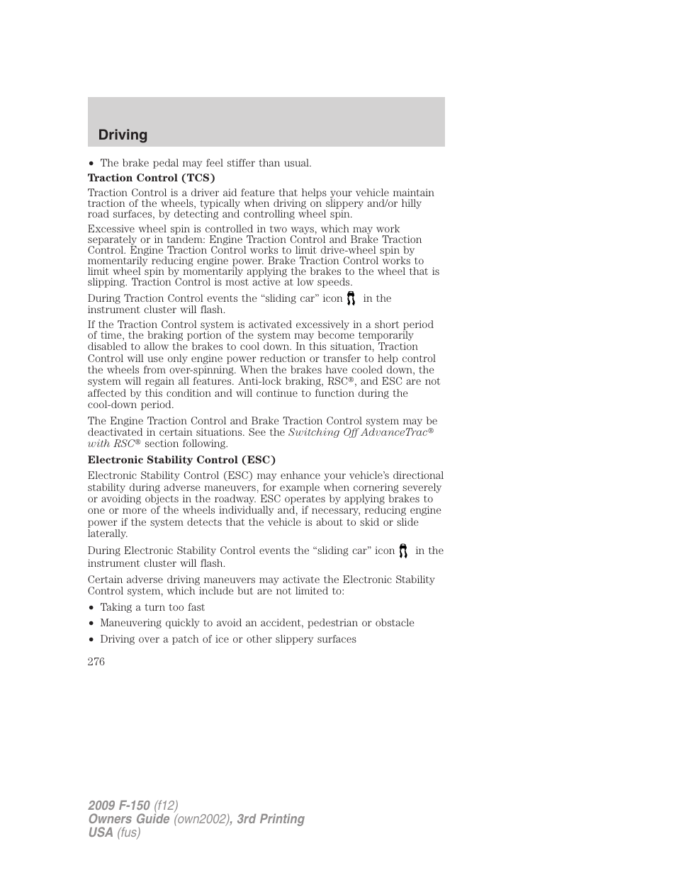 Driving | FORD 2009 F-150 v.3 User Manual | Page 276 / 409