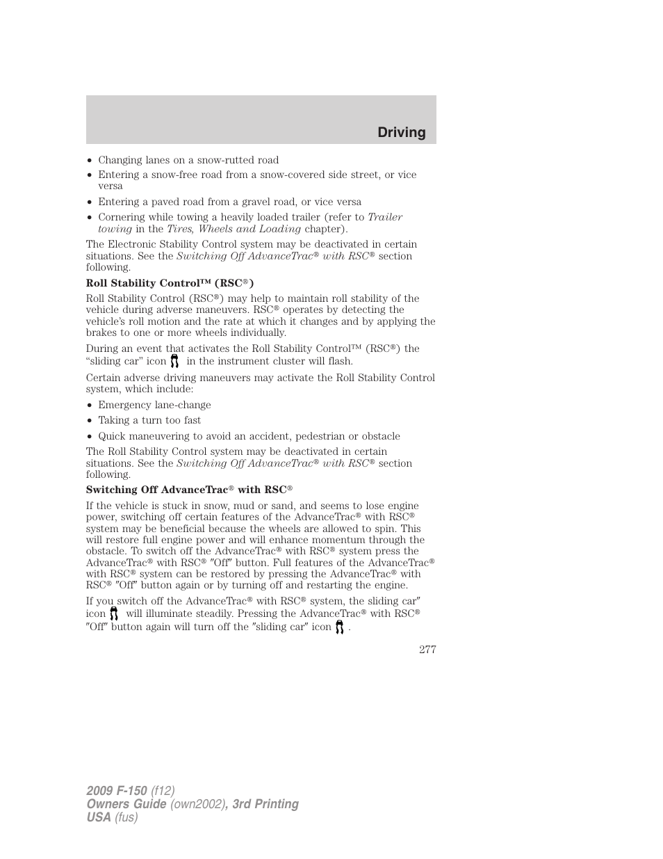 Driving | FORD 2009 F-150 v.3 User Manual | Page 277 / 409