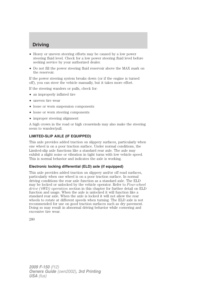 Limited-slip axle (if equipped), Driving | FORD 2009 F-150 v.3 User Manual | Page 280 / 409