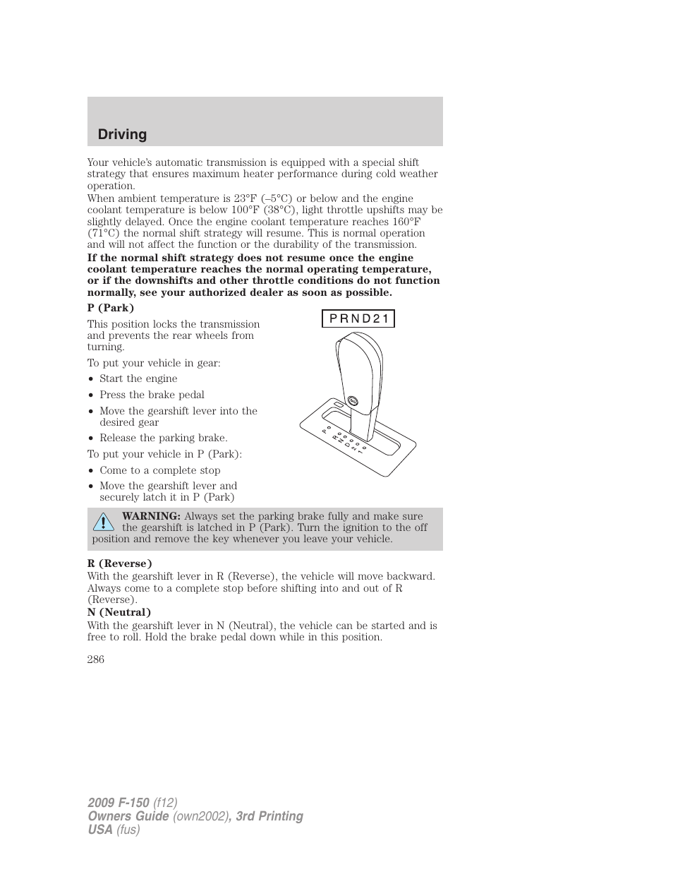 Driving | FORD 2009 F-150 v.3 User Manual | Page 286 / 409