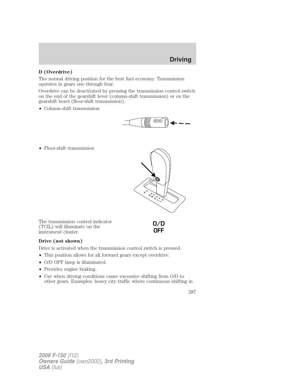 Driving | FORD 2009 F-150 v.3 User Manual | Page 287 / 409