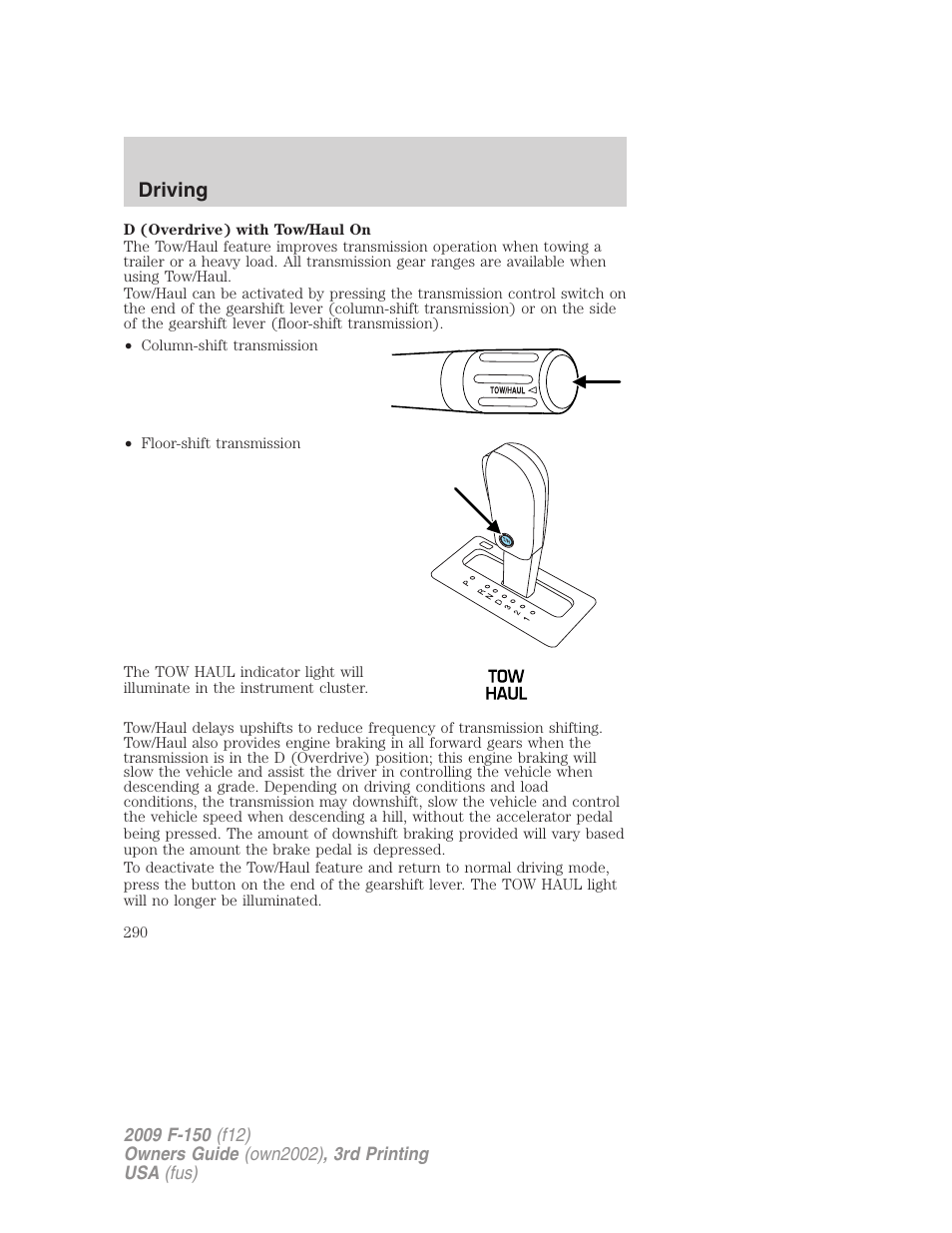 Driving | FORD 2009 F-150 v.3 User Manual | Page 290 / 409