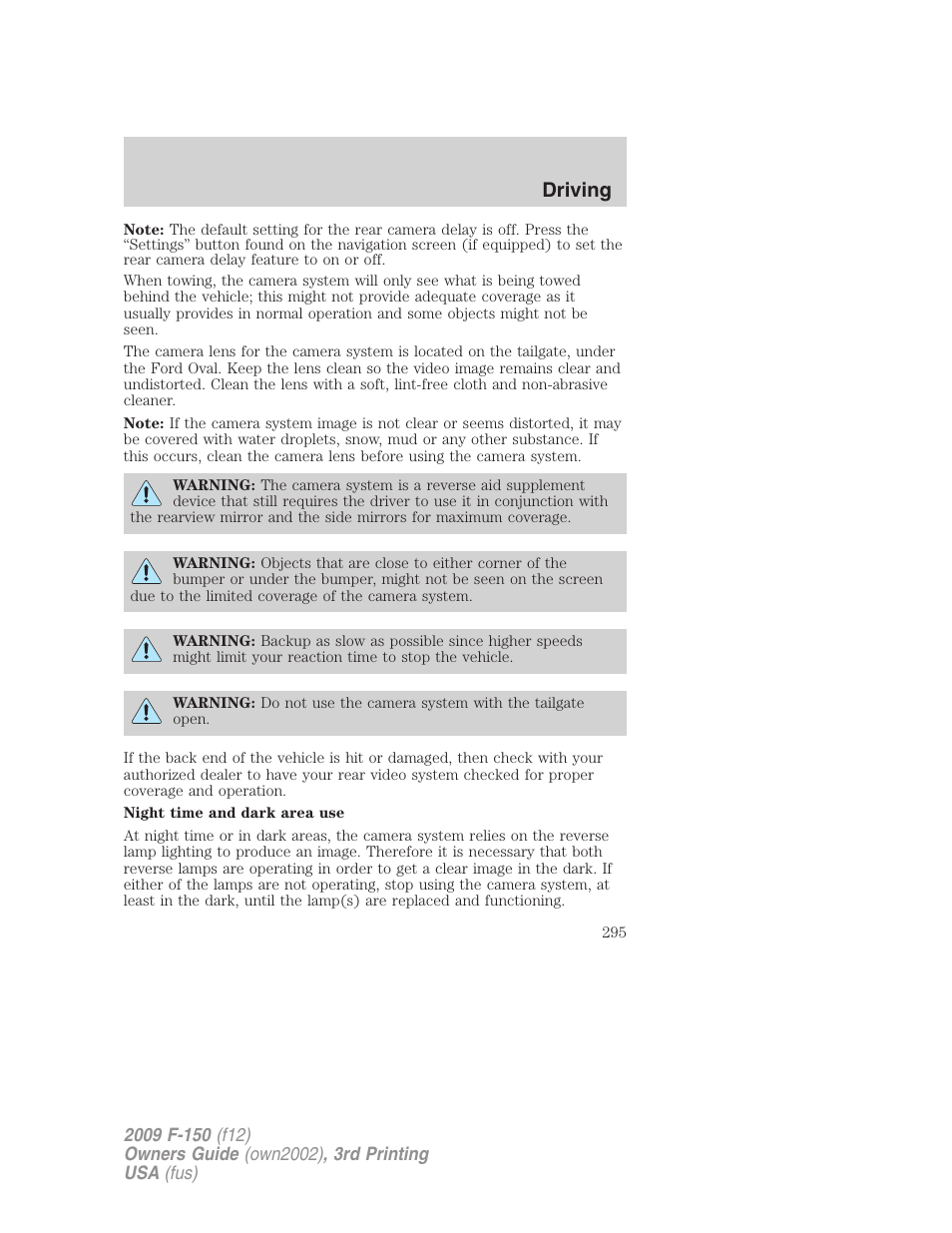 Driving | FORD 2009 F-150 v.3 User Manual | Page 295 / 409